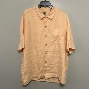 Pusser's West Indies Linen Shirt Mens L Peach Short Sleeve Button Down Coastal